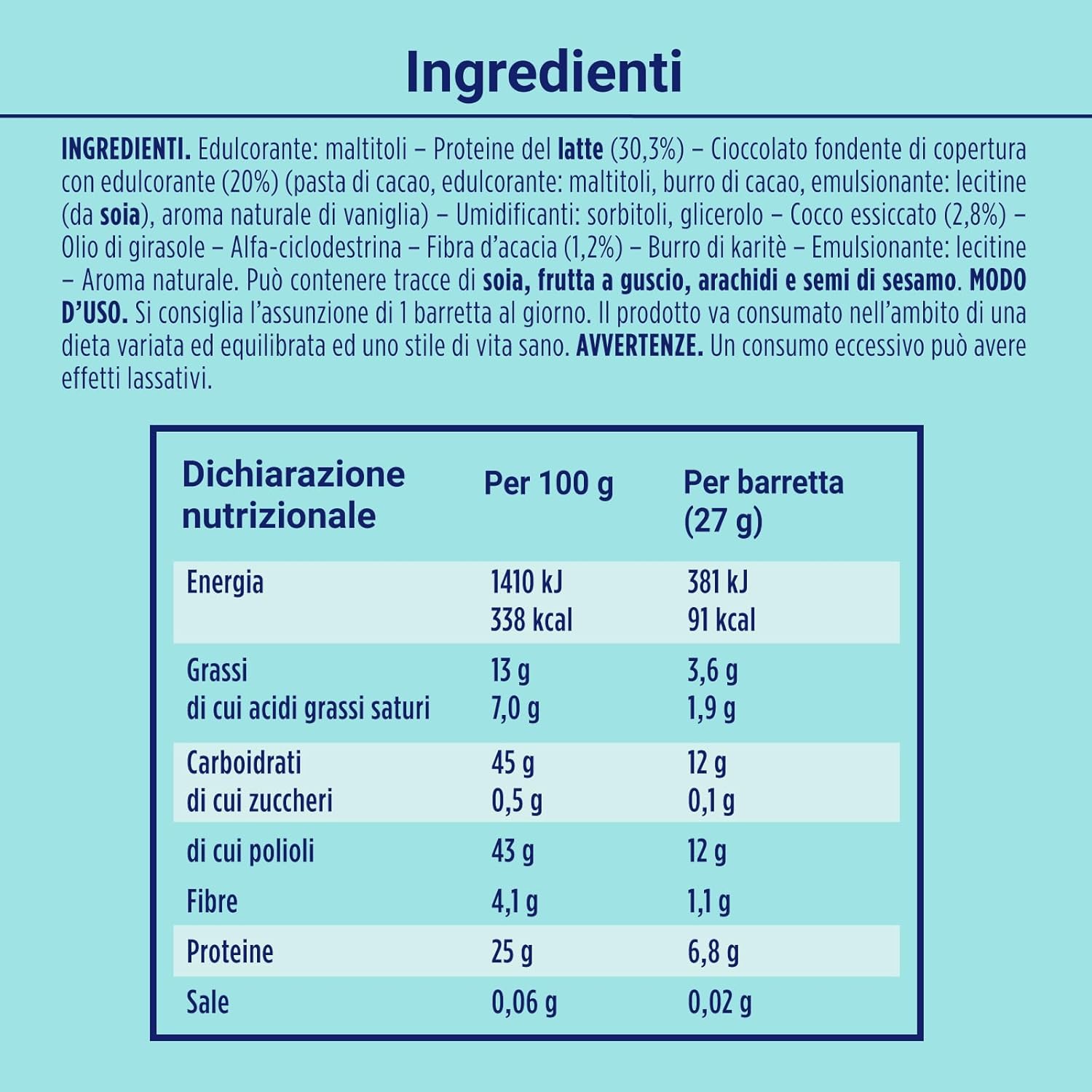 , Protein Snack Al Cocco E Cioccolato Fondente, Low Sugar, Cuore Morbido Al Cocco, Barrette Proteiche, per Il Controllo Del Peso, Ricche in Fibre, Senza Glutine, 8 Barrette Da 27G
