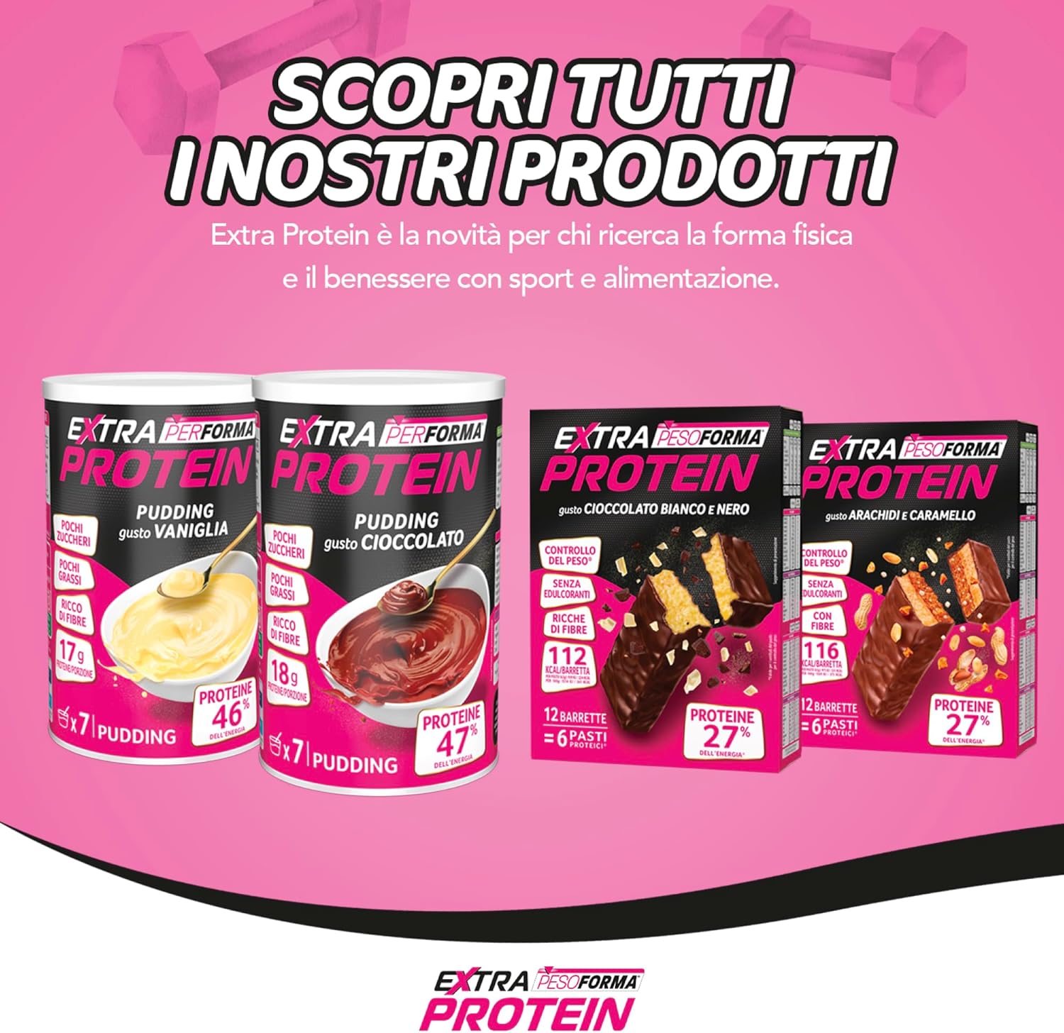 EXTRA PROTEIN, Barrette Proteiche Al Gusto Arachidi E Caramello, Pasto Sostitutivo Con Vitamine E Minerali, per Il Controllo Del Peso, Confezione Da 12 Barrette, 372 G