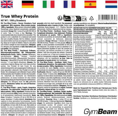 Proteine in Polvere True Whey, Concentrato Di Proteine Del Siero Del Latte (WPC), Proteine Whey Di Alta Qualità, BCAA, Favoriscono La Crescita Muscolare (Strawberry, 1000 G)