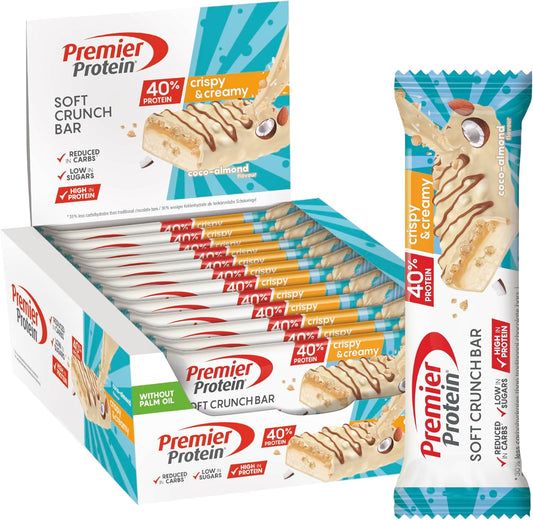 Soft Crunch Bar 40% Protein Coco-Almond 12X40G - Alto Contenuto Di Proteine E Basso Contenuto Di Zuccheri + Basso Contenuto Di Carboidrati + Senza Olio Di Palma