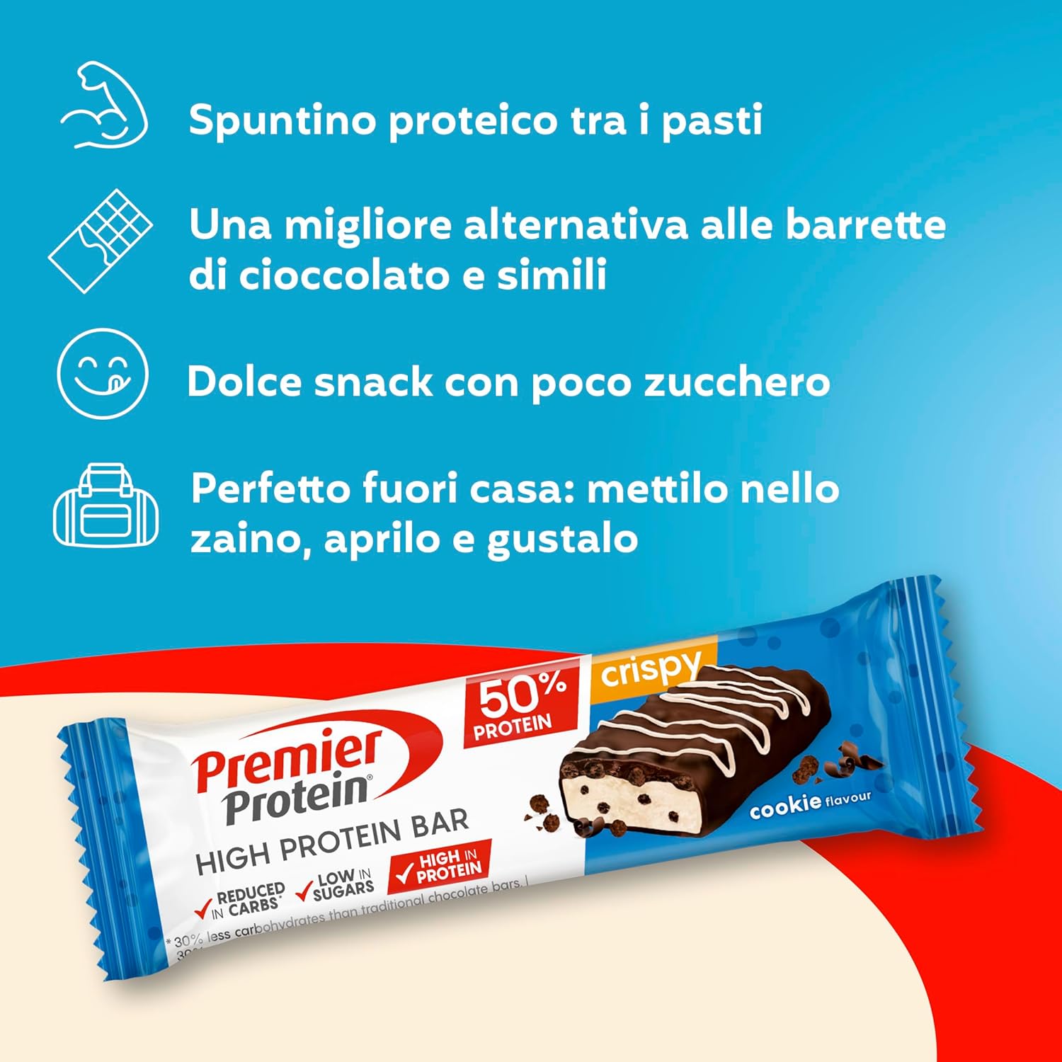 High Protein Bar Crispy Cookie 16X40G - Barretta Ad Alto Contenuto Proteico E a Basso Contenuto Di Zuccheri + Senza Olio Di Palma