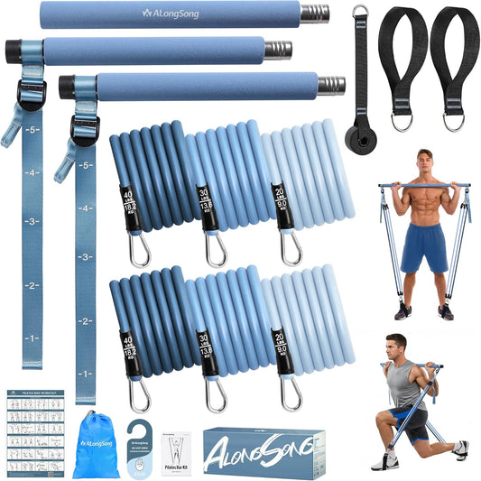 Barra per Pilates, Barra Di Elastici Fitness Con 4/6 Elastico in Lattice Naturale 50-360 O 30-240 O 30-140 O 20-180Lbs E Video Di Esercizi, Adatto All’Allenamento in Famiglia