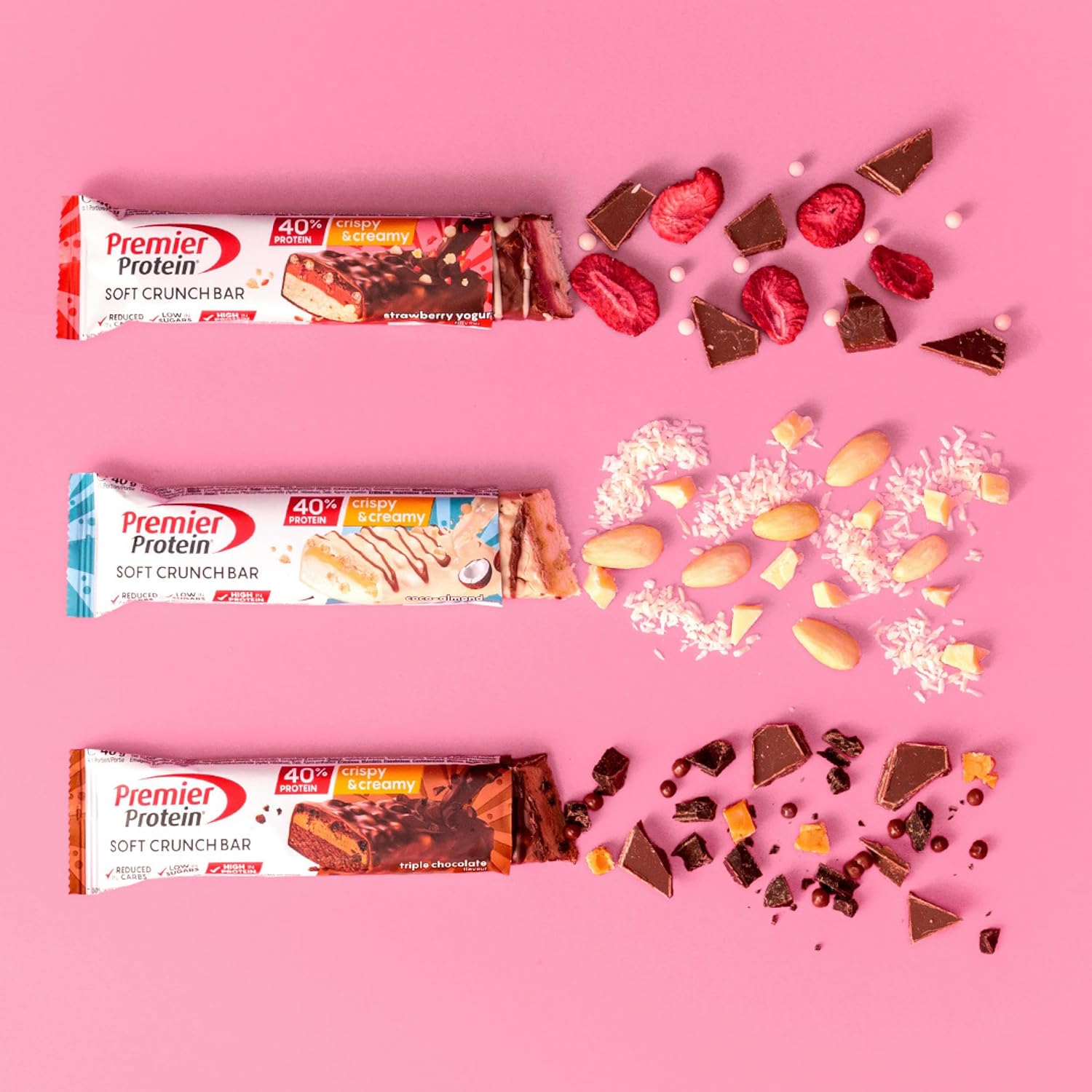 Soft Crunch Bar 40% Protein Coco-Almond 12X40G - Alto Contenuto Di Proteine E Basso Contenuto Di Zuccheri + Basso Contenuto Di Carboidrati + Senza Olio Di Palma