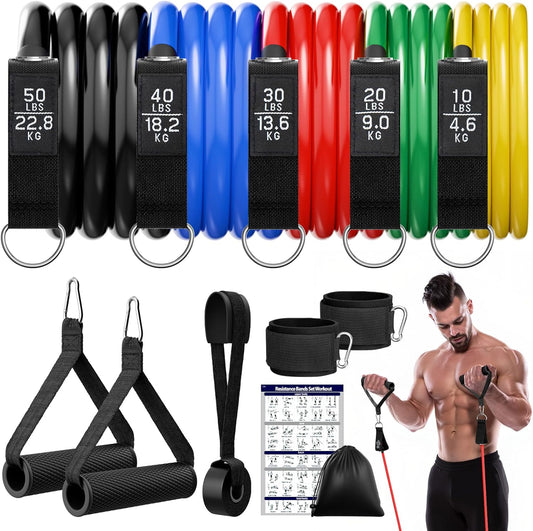 Elastici Fitness,5 Livelli Di Bande Elastico Palestra Elastiche Fitness Set Fasce Di Resistenza Con Maniglie,Cinturino Alla Caviglia,Ideale per Yoga,Pilates,Costruzione Muscolare