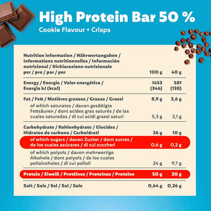High Protein Bar Crispy Cookie 16X40G - Barretta Ad Alto Contenuto Proteico E a Basso Contenuto Di Zuccheri + Senza Olio Di Palma