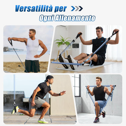 Barra per Pilates, Barra Di Elastici Fitness Con 4/6 Elastico in Lattice Naturale 50-360 O 30-240 O 30-140 O 20-180Lbs E Video Di Esercizi, Adatto All’Allenamento in Famiglia