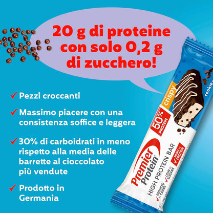 High Protein Bar Crispy Cookie 16X40G - Barretta Ad Alto Contenuto Proteico E a Basso Contenuto Di Zuccheri + Senza Olio Di Palma