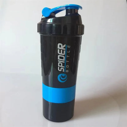 1Pc Protein Shaker Bottle Portable 16Oz Powder Shake Cup 3 Layers Shaker Protein Bottle with 3Oz Twist-Off Cups & Pill Tray