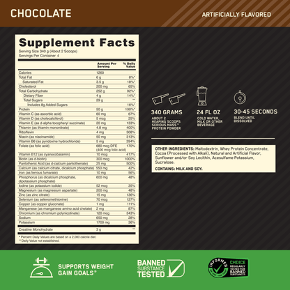 Serious Mass, Chocolate, Weight Gainer Protein Powder, Mass Gainer, 3 Lb